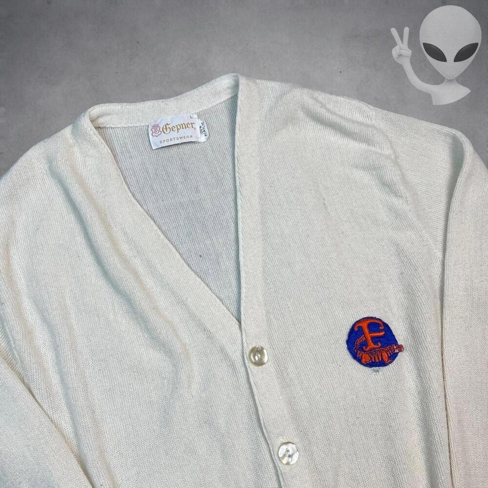 UF Florida Gators Knit Acrylic Cardigan Large Cream Vintage 70s USA - Picture 3 of 8